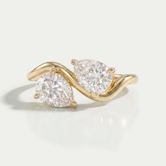 Two Stone Pear Diamond Wave Engagement Ring