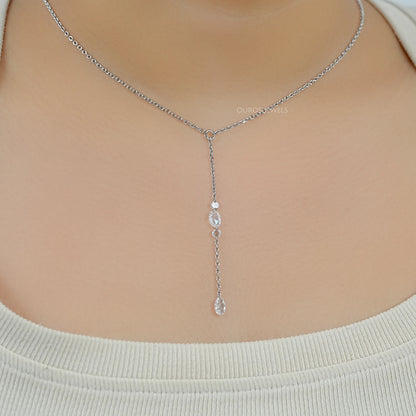 Rose Cut Oval And Round Diamond Lariat Necklace Necklaces