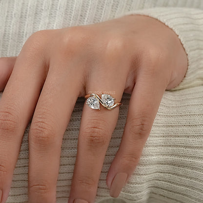 Two Stone Pear Diamond Wave Engagement Ring Ring