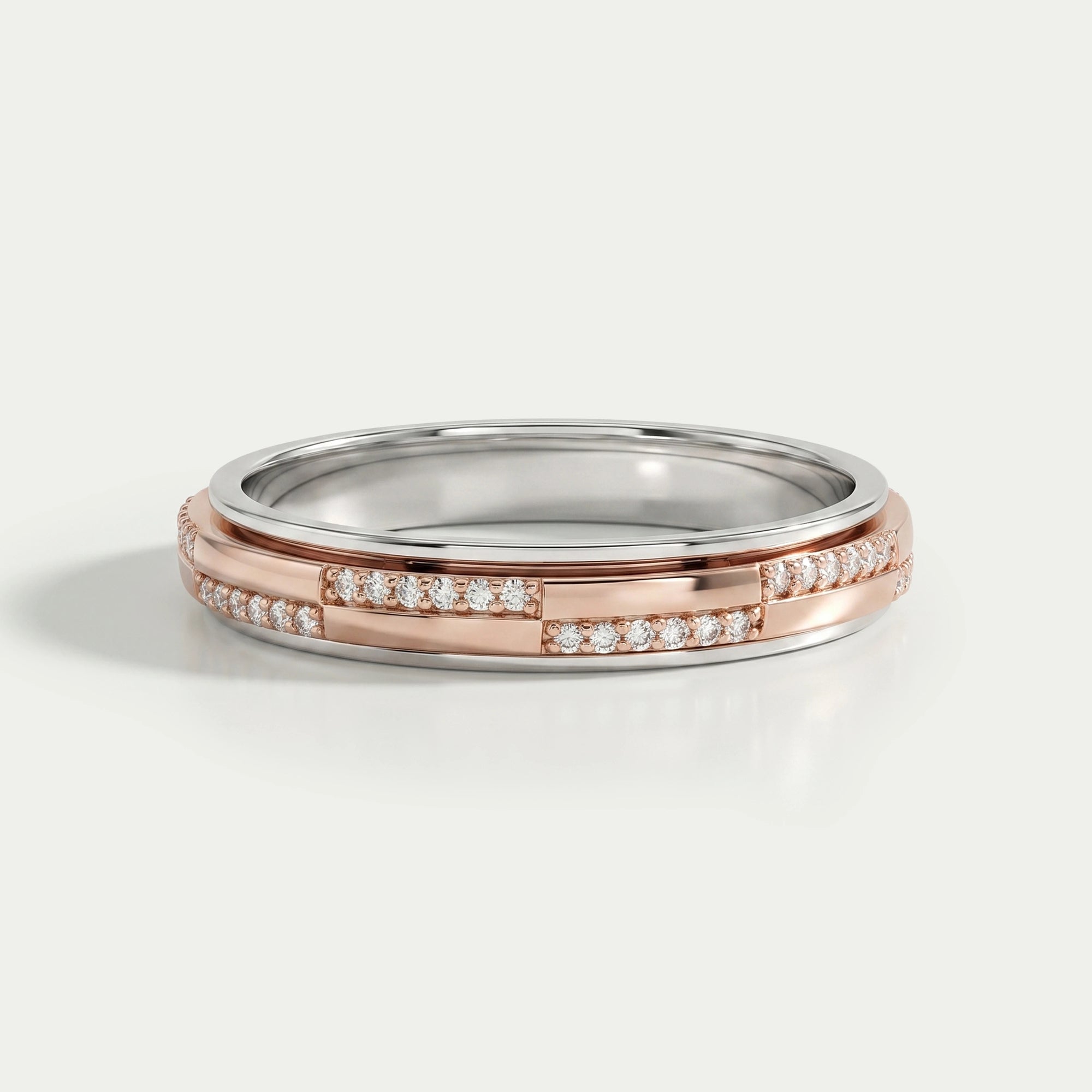 Two Tone Round Diamond Men's Band Ring