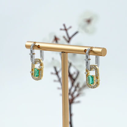 Two Tone Lab Diamond Linked Earrings