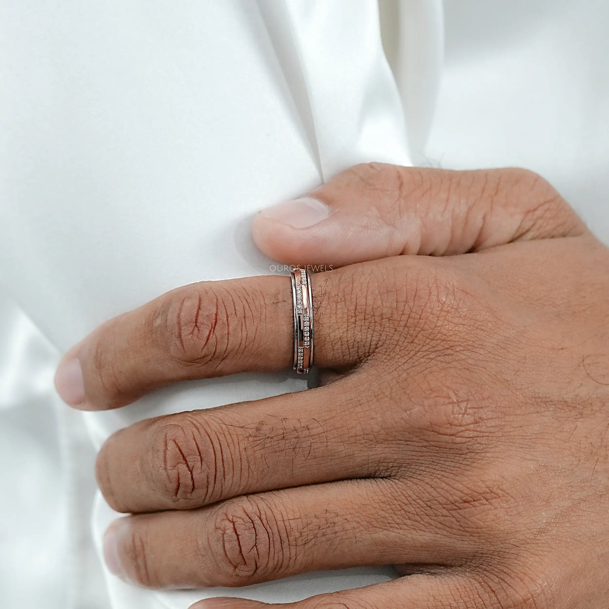 Two Tone Round Diamond Men's Band Ring