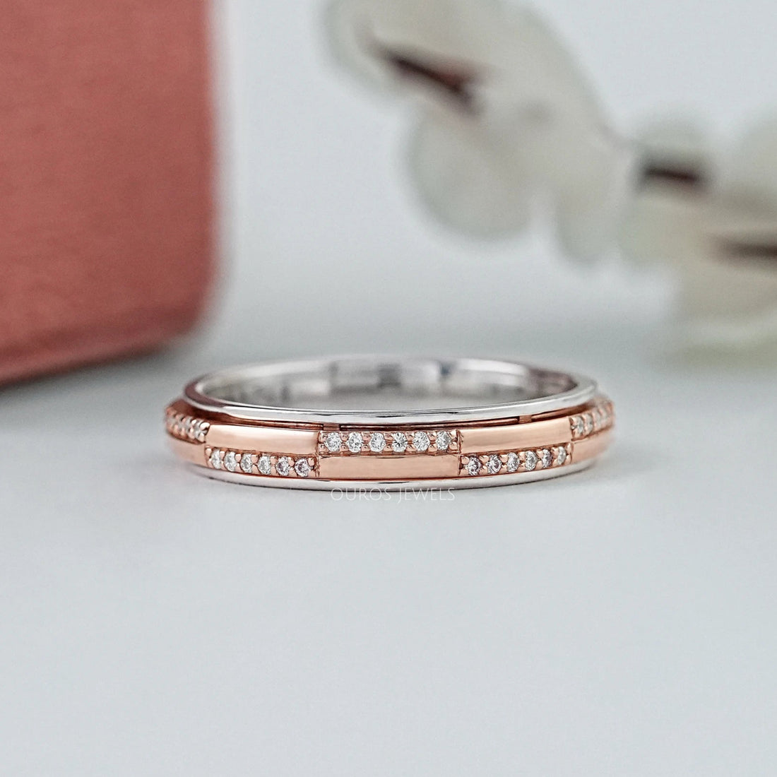 Two Tone Round Diamond Men's Band Ring