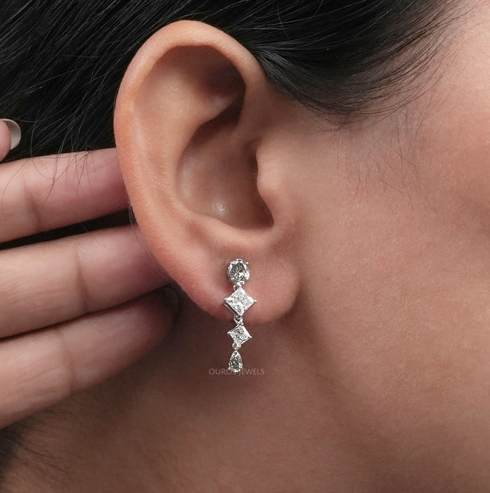 Boucles d'oreilles pendantes en diamants de laboratoire multiformes