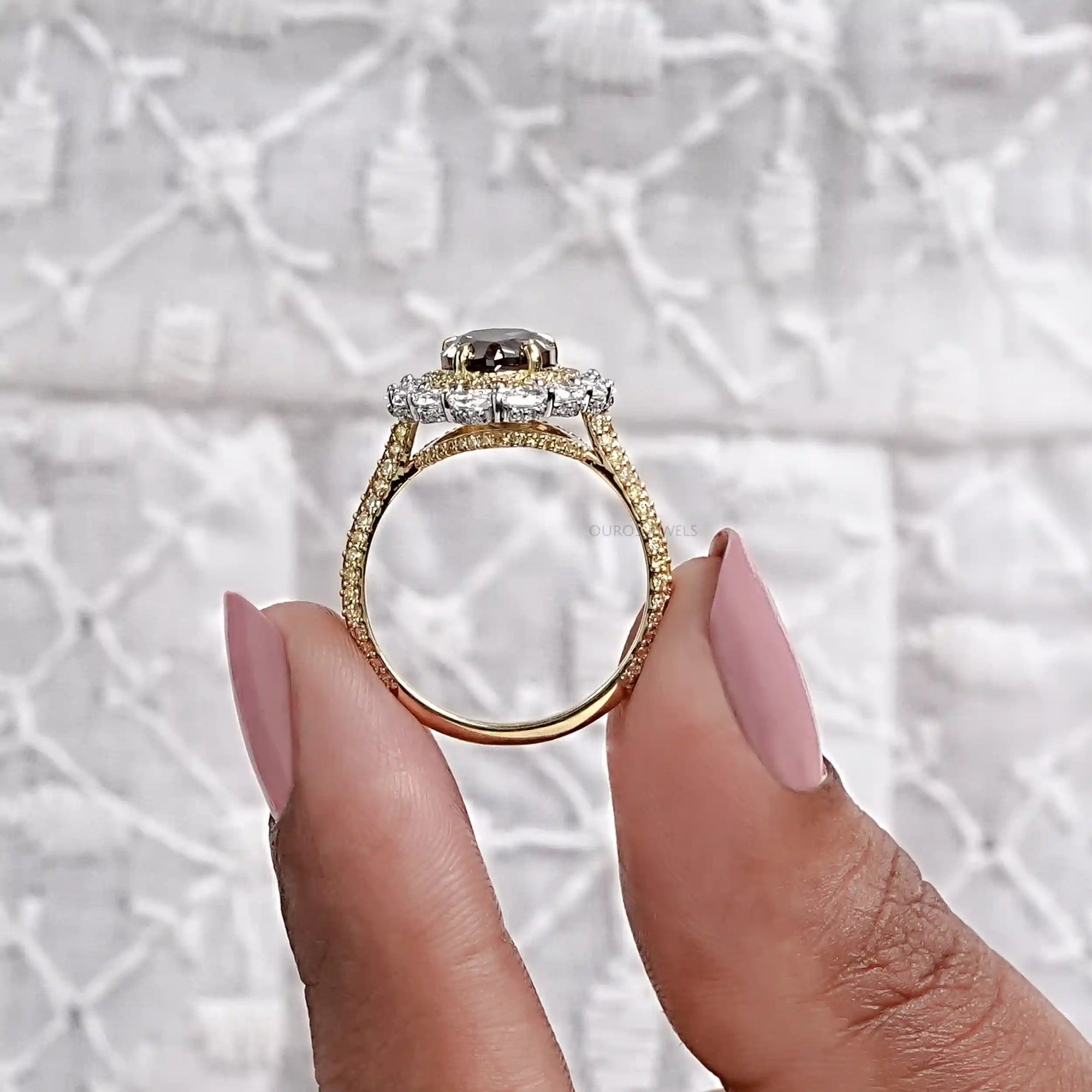 Champagne Pear Cut Double Halo With Engagement Ring Rings