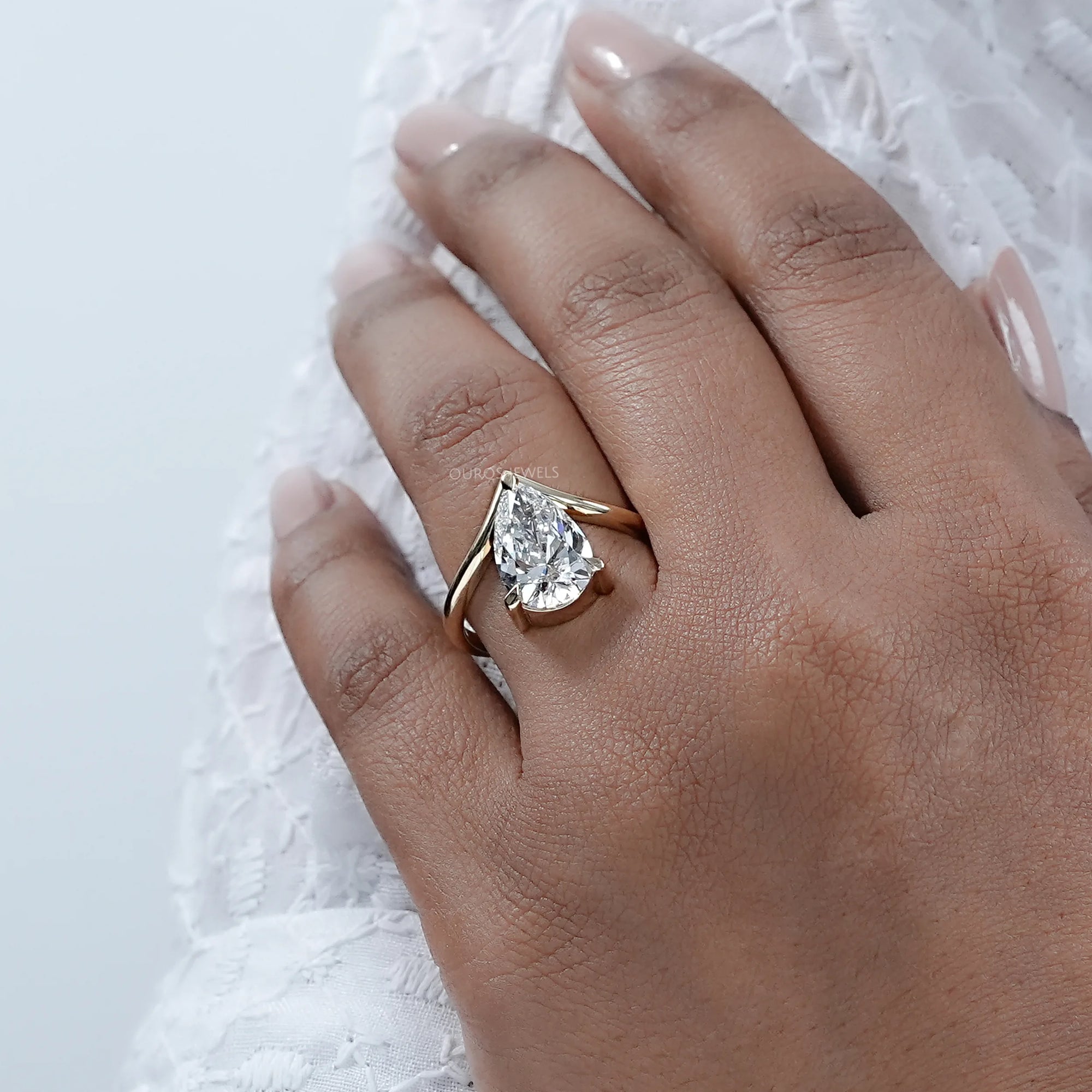 V Shape Pear Cut Lab Diamond Solitaire Engagement Ring Rings