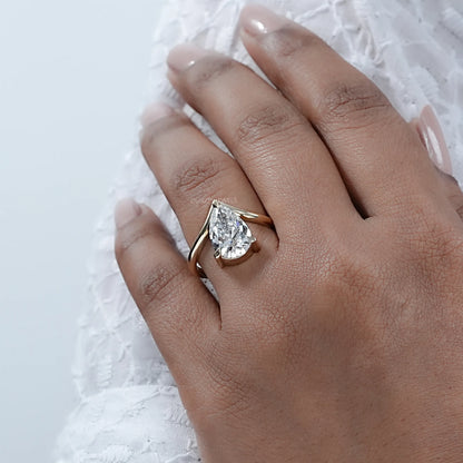 V Shape Pear Cut Lab Diamond Solitaire Engagement Ring Rings