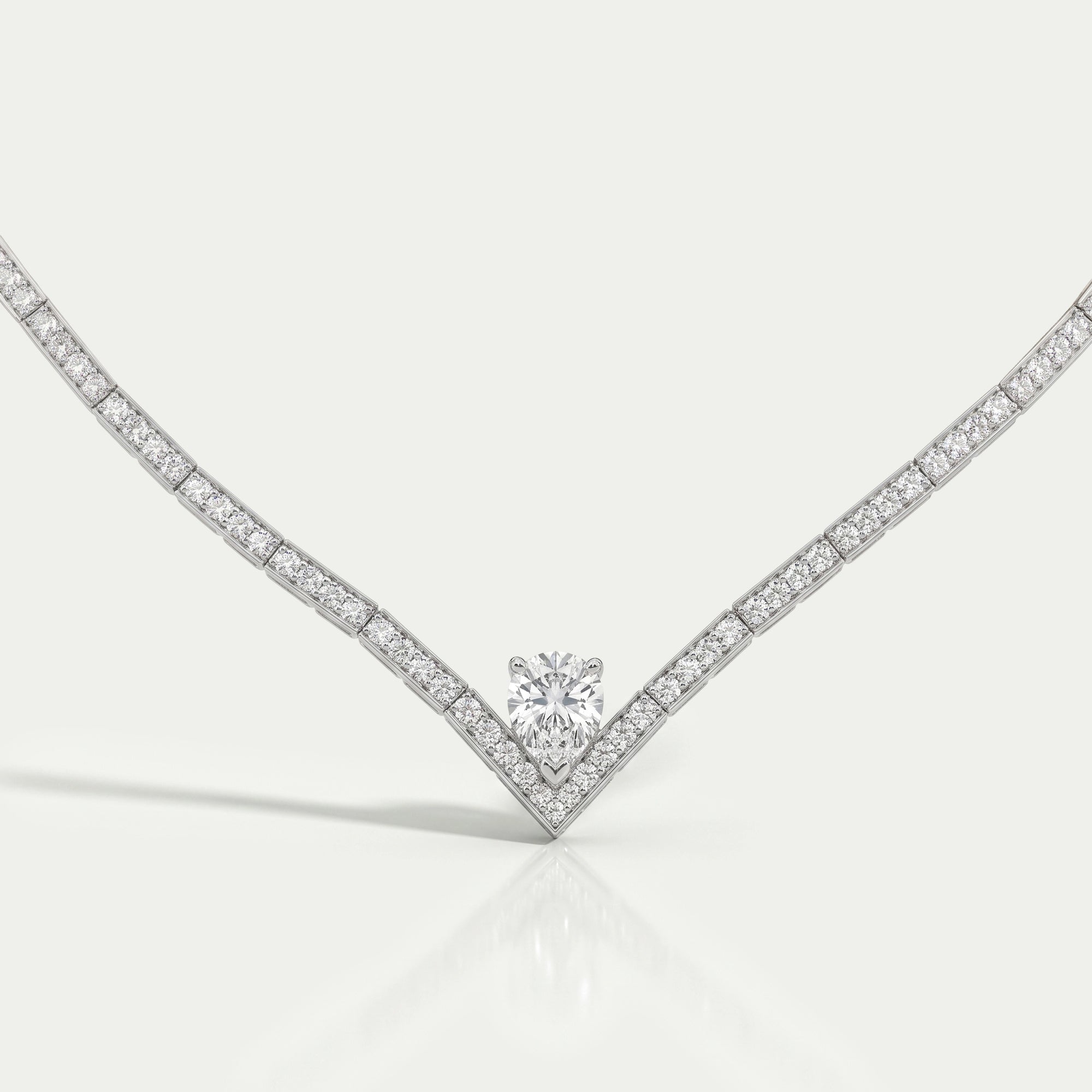 V - Shape Pear Diamond Drop Tennis Neckalce