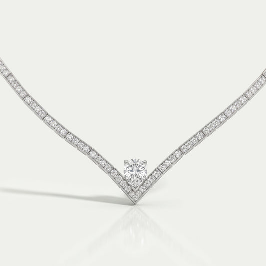 V - Shape Pear Diamond Drop Tennis Neckalce Necklaces