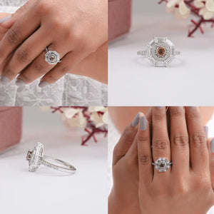 Octagon Brown Diamond Double Halo Ring