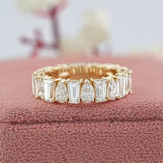 Tapered Baguette and Pear Diamond Half Eternity Wedding Band Rings