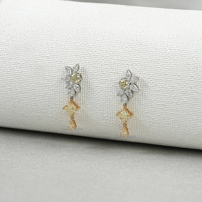 Yellow And White Diamond Floral Drop Earrings Earrings