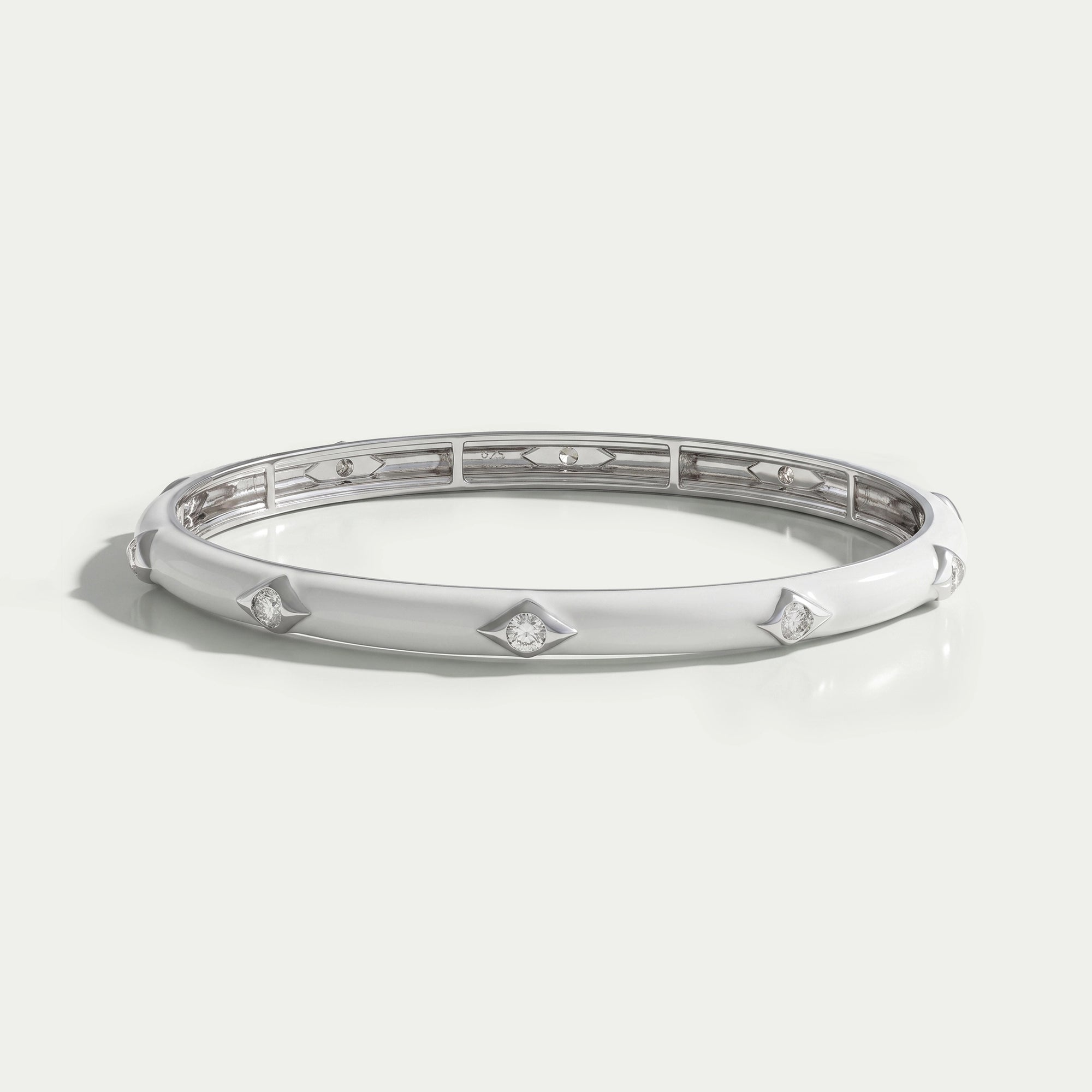White Enamel Round Lab Diamond Bangle Bracelet