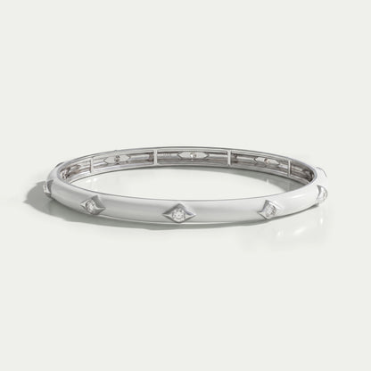 White Enamel Round Lab Diamond Bangle Bracelet