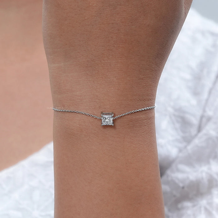 Princess Cut Lab Diamond Solitaire Chain Bracelet