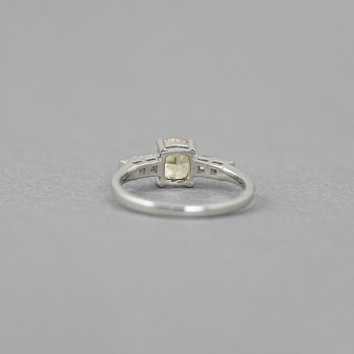 back view of canary yellow cushion-cut lab diamond 5-stone colored wedding band