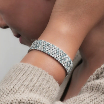 Fancy Blue Round Cut Lab Diamond Wide Bracelet Bracelet