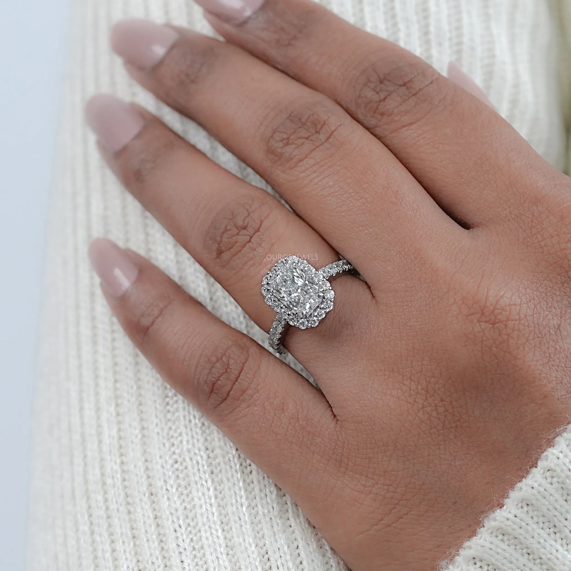 Radiant Cut Halo Lab Diamond Engagement Ring Rings