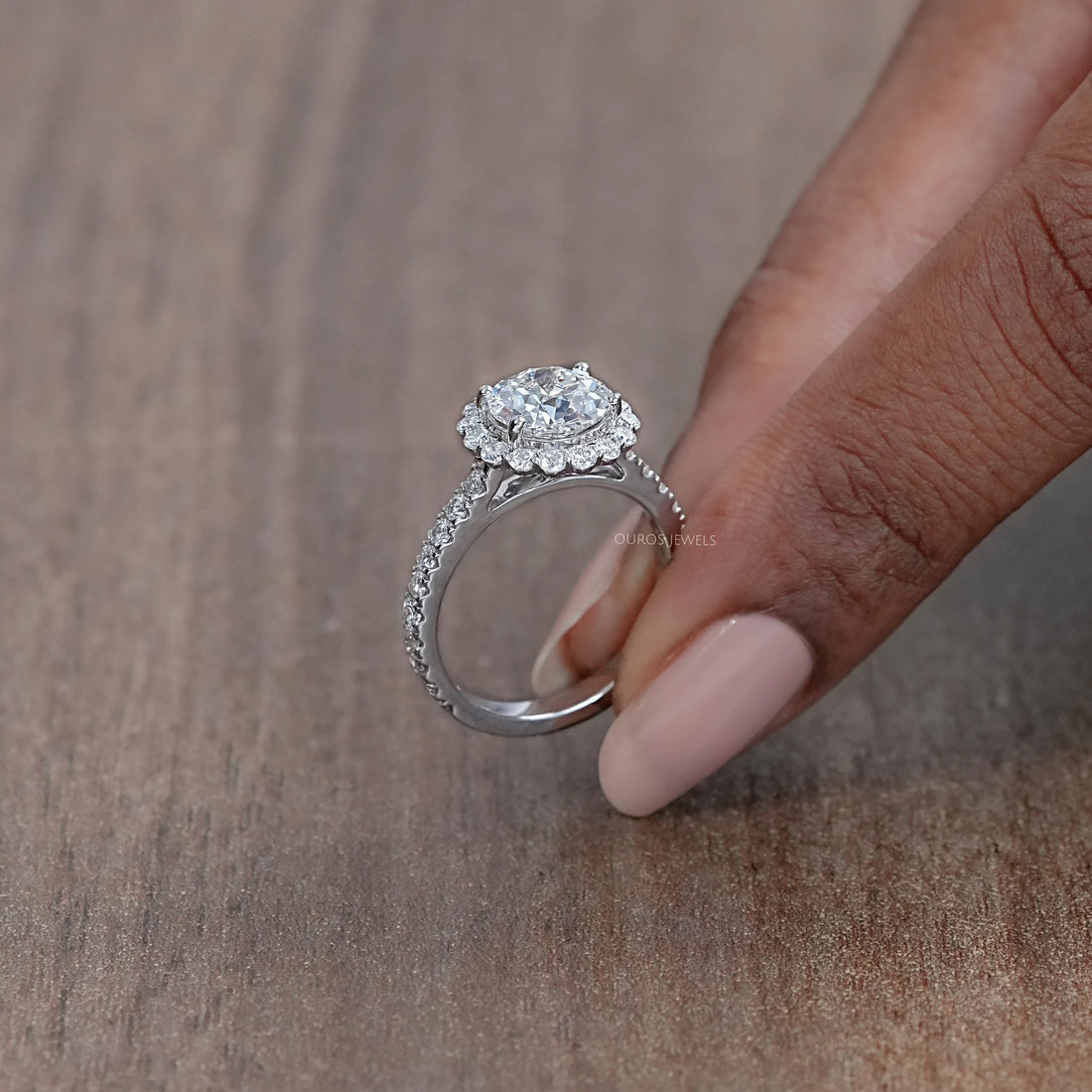 Old European Round Cut Lab Diamond Halo Engagement Ring Ring