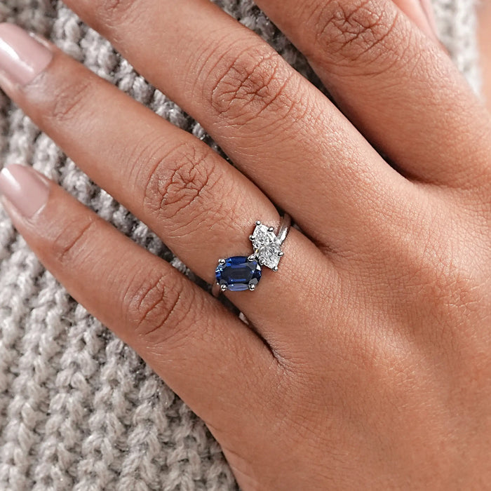 Sapphire Oval & Marquise Diamond Two Stone Toi Et Moi Ring