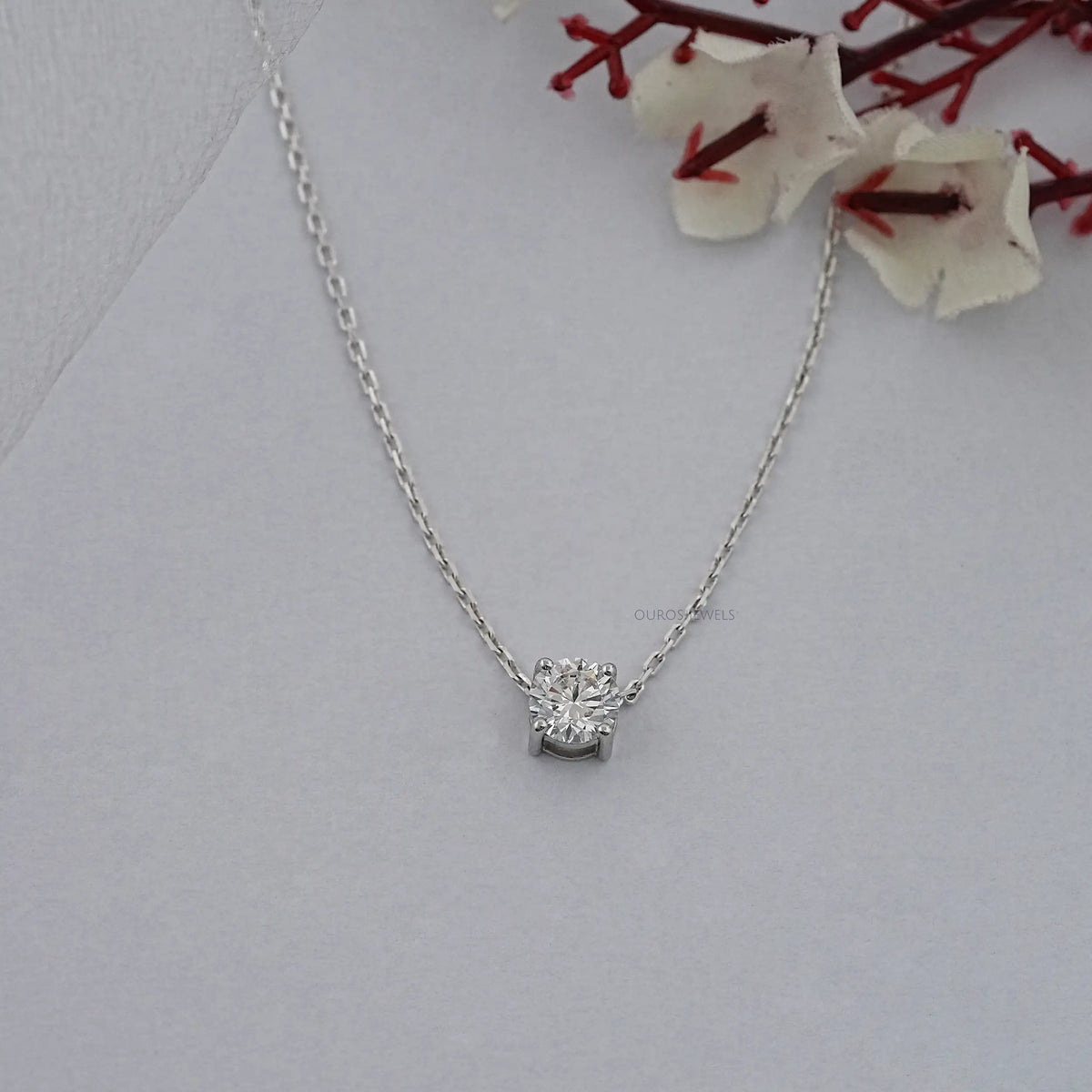 Round Cut Lab Diamond Solitaire Pendant Necklaces