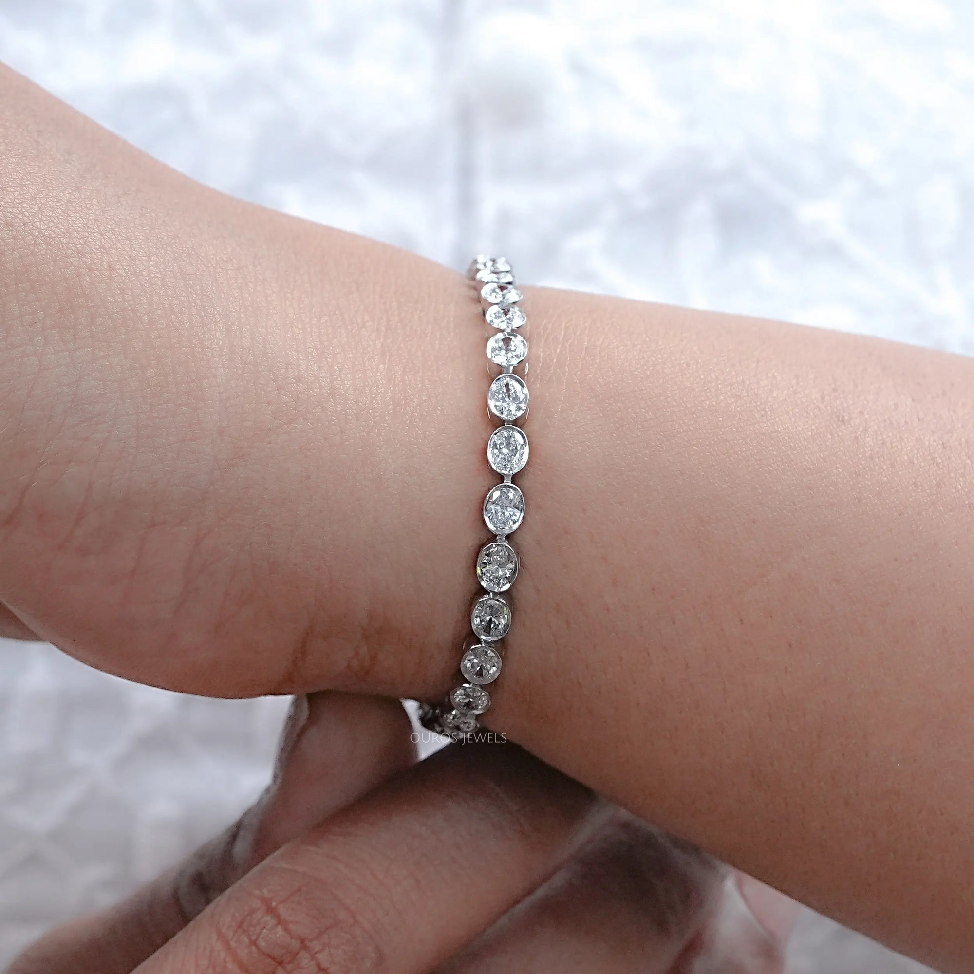Bezel Set Oval Cut Lab Grown Diamond Tennis Bracelet Bracelet