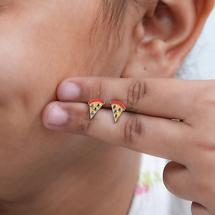 Brown Gemstone Pizza Slice Baby Stud Earrings