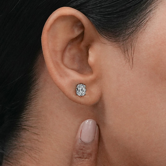 Old Mine Cushion Cut Lab Diamond Stud Earrings