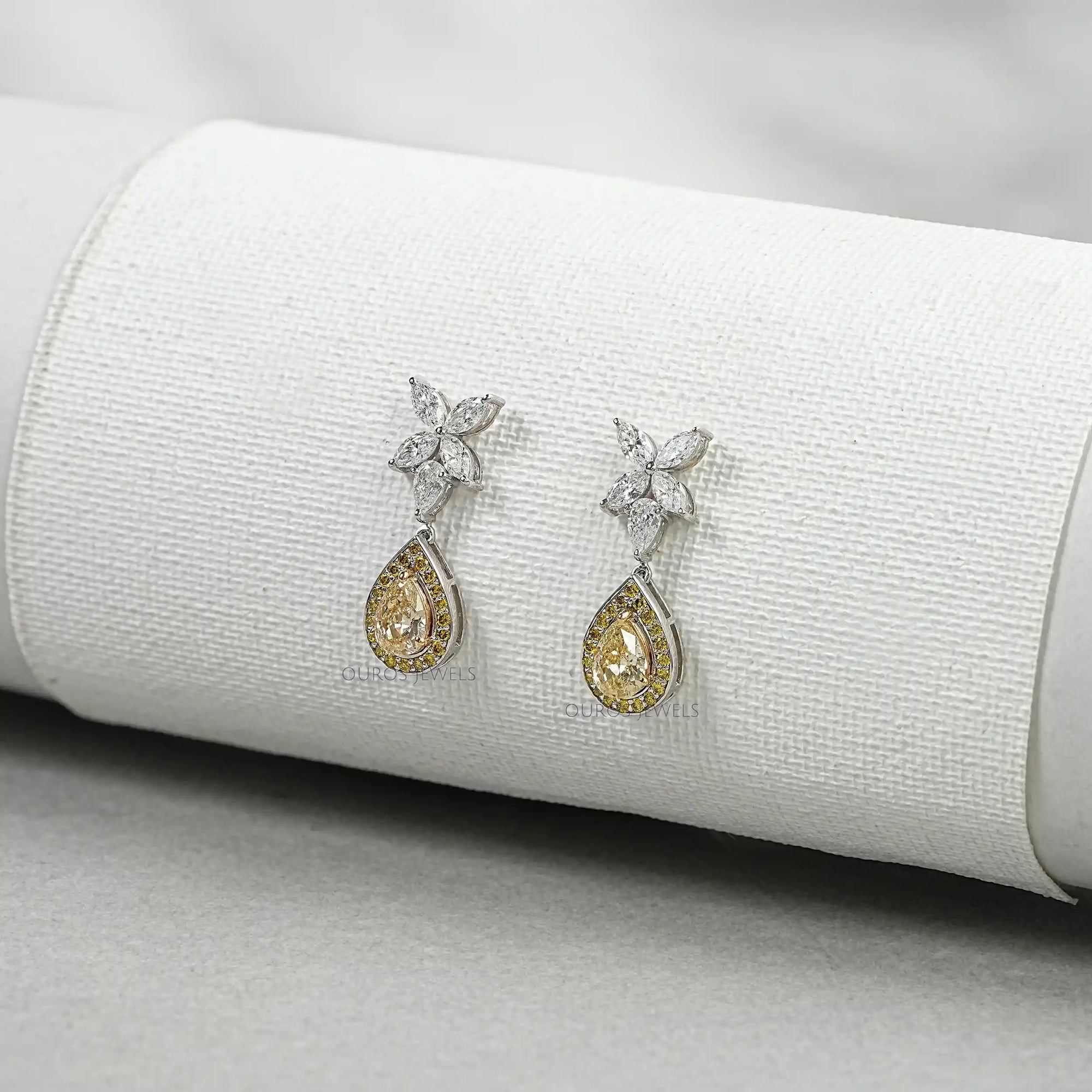 Pear Shaped Yellow Diamond Drop Earrings Earrings