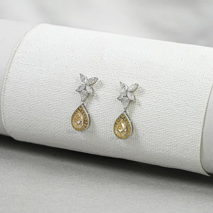 Pear Shaped Yellow Diamond Drop Earrings Earrings