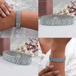 Fancy Blue Round Cut Lab  Diamond Wide Bracelet