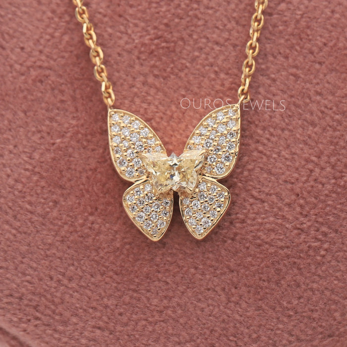 Pave Set Yellow Butterfly Diamond Necklace