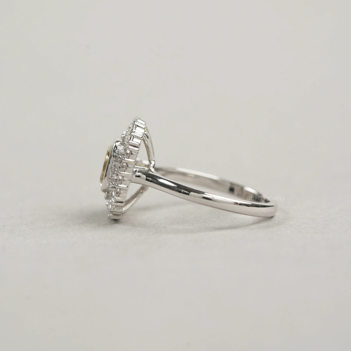 Yellow Cushion Cut Bezel Set Cluster Diamond Ring