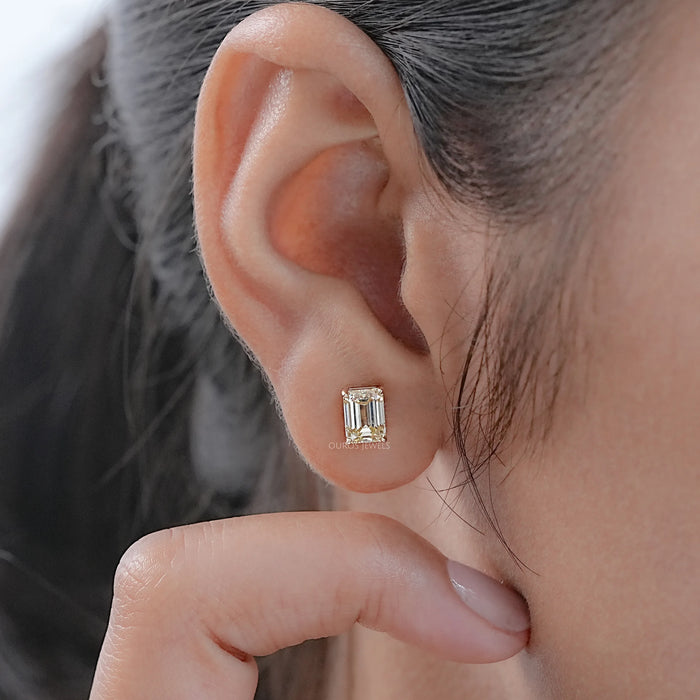 Yellow Emerald Cut Lab Diamond Stud Earrings