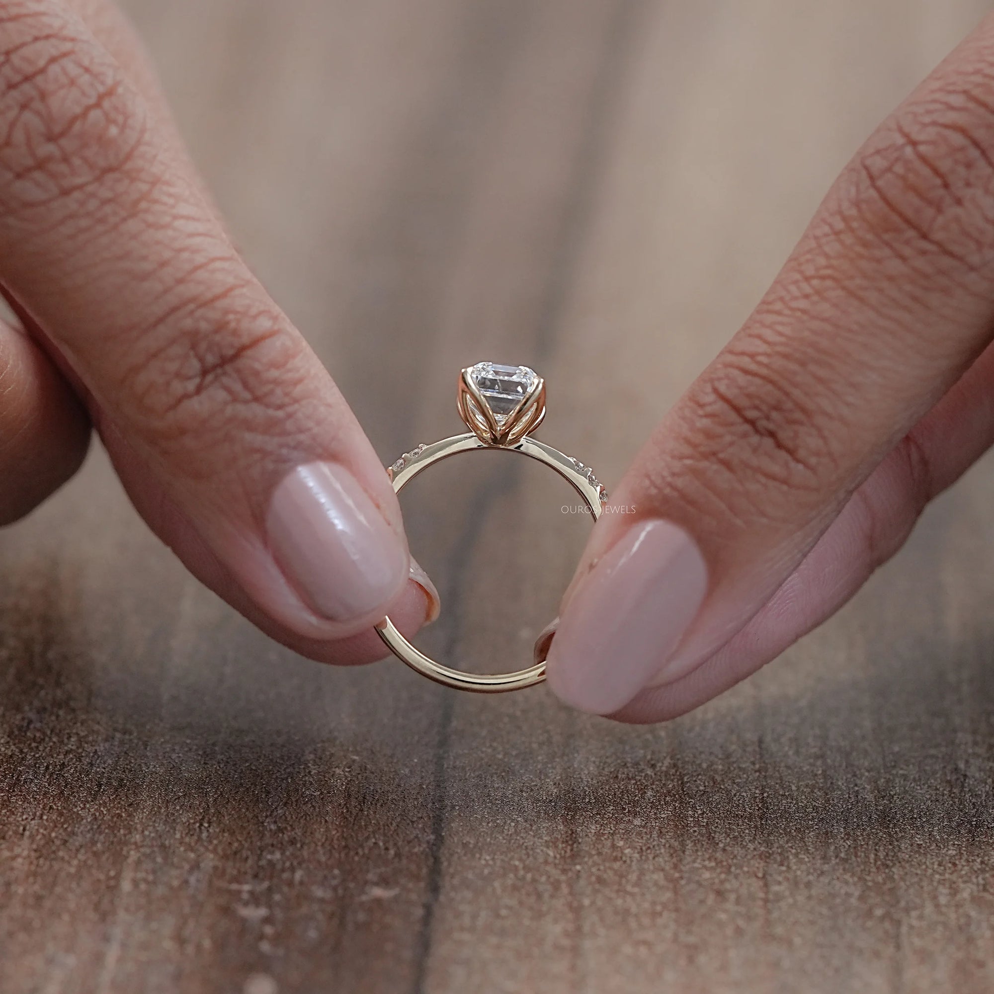 Emerald Cut Lab Grown Diamond Solitaire Accent Ring Ring