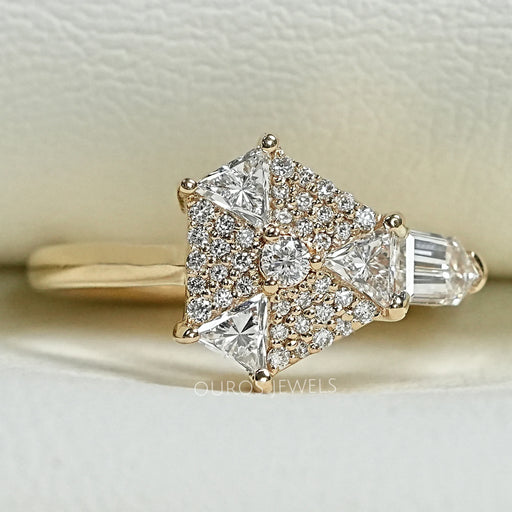 front view of step-cut arrow and round lab diamond solitaire anniversary ring