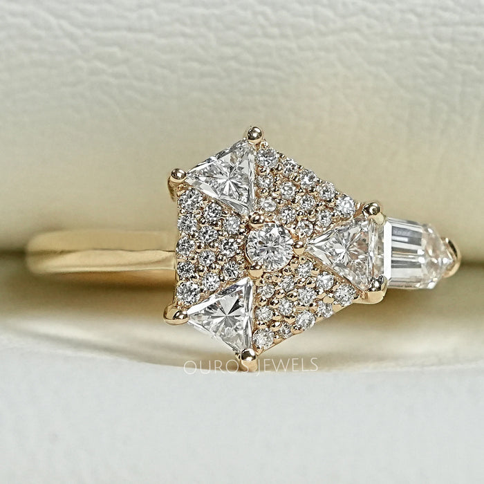 front view of step-cut arrow and round lab diamond solitaire anniversary ring