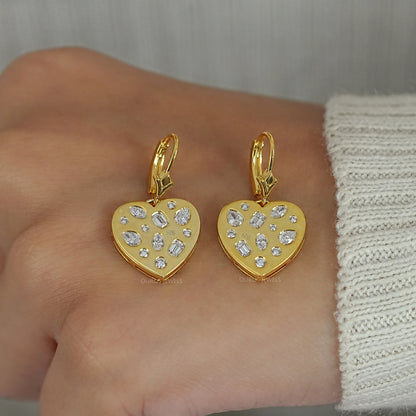 Yellow Gold Diamond Flush Set Dangle Earrings Earrings
