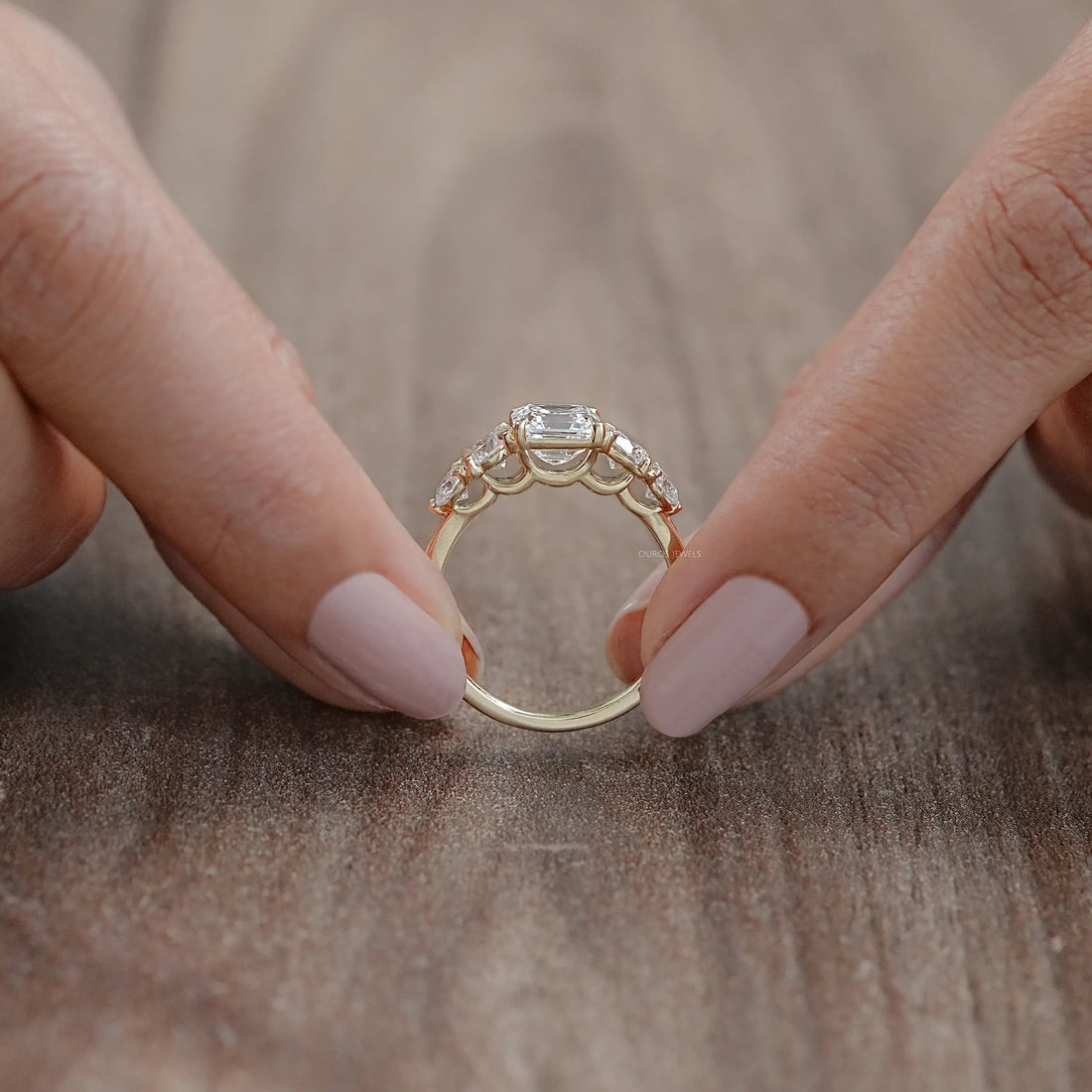 Five Stone Asscher Lab Grown Diamond Engagement Ring Rings