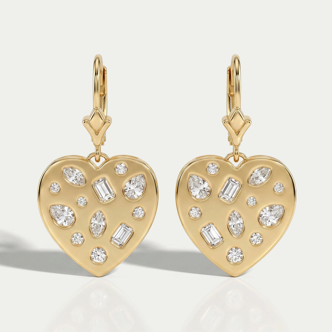 Yellow Gold Diamond Flush Set Dangle Earrings Earrings