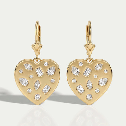 Yellow Gold Diamond Flush Set Dangle Earrings Earrings