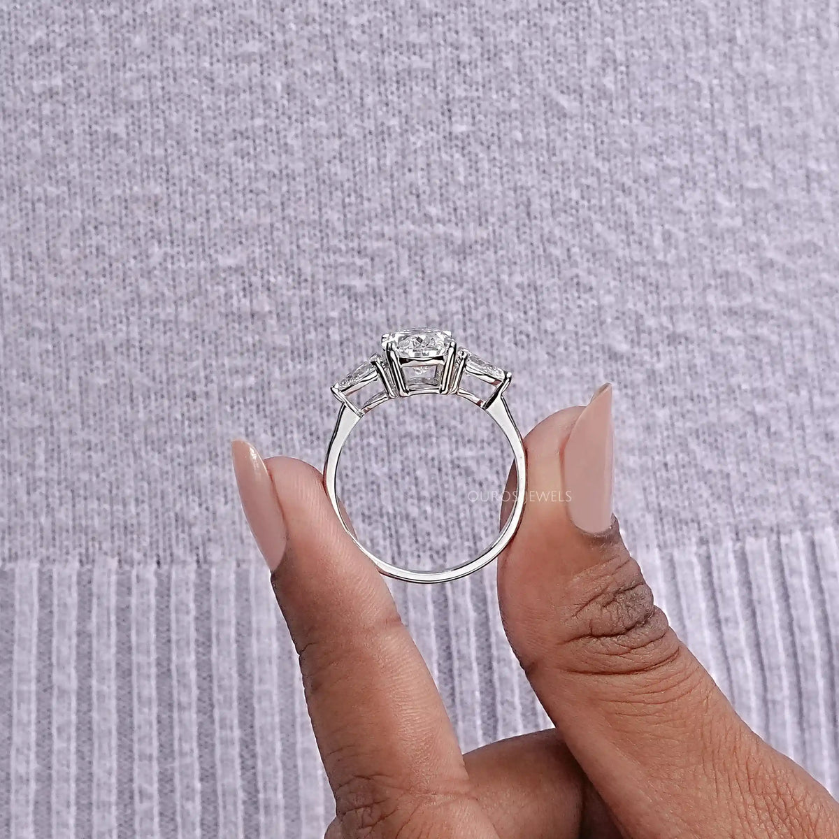 Three Stone Oval Shape Lab Grown Diamond Ring