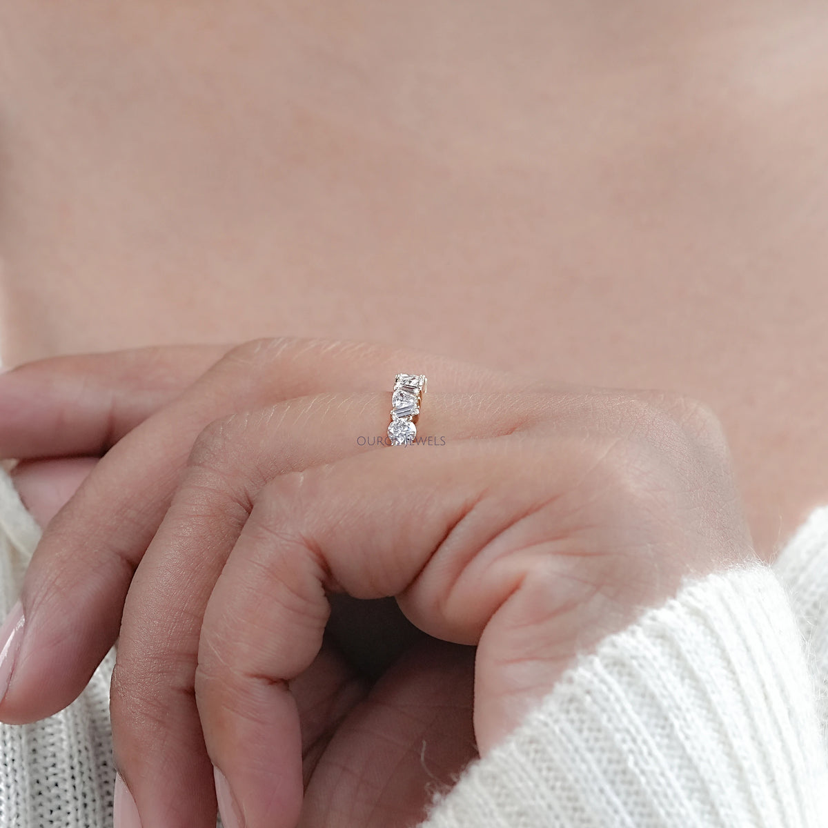Multi Shape Lab Diamond Wedding Band Ring