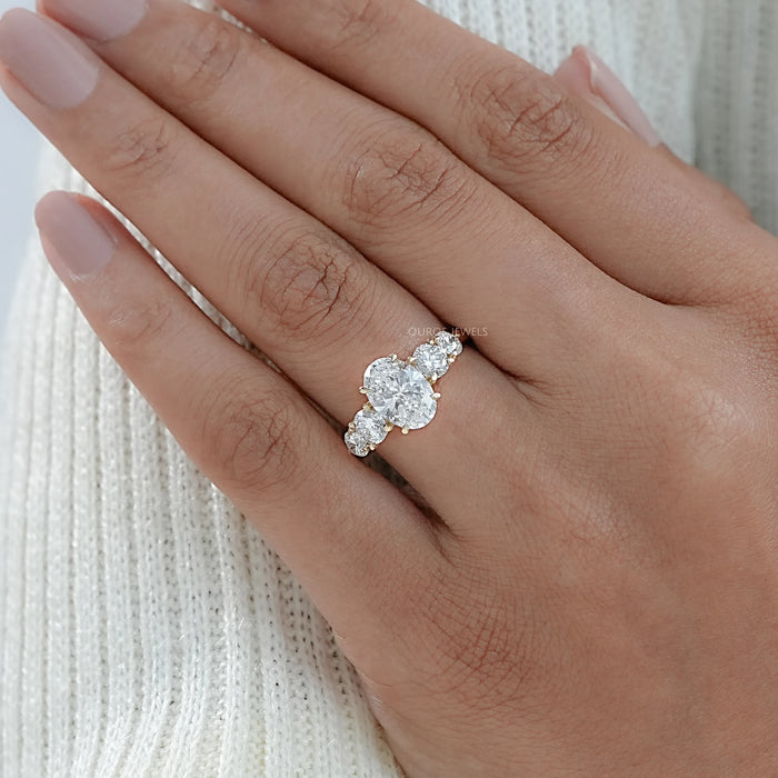 Five Stone Oval And Round Diamond Engagement Ring