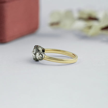 Rose Cut Round And Pear Diamond Engagement Ring