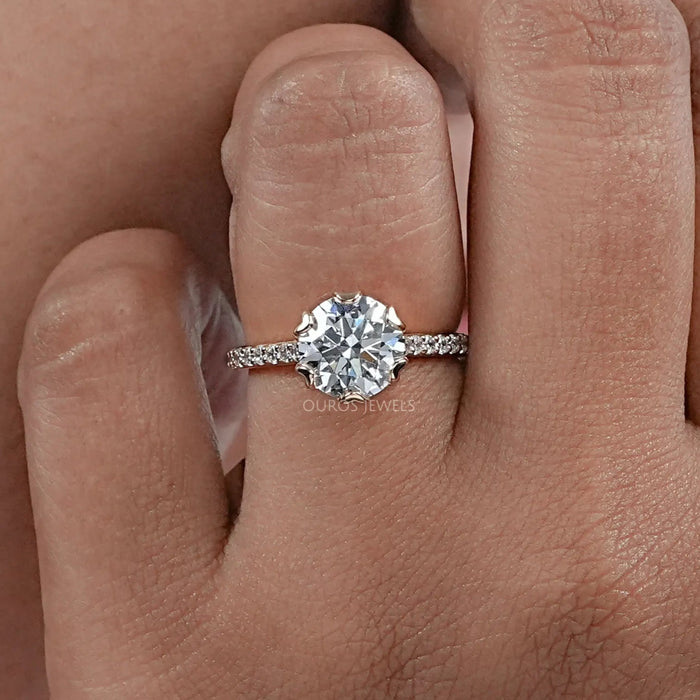 Round  Cut  Lab Diamond Tulip Engagement Ring