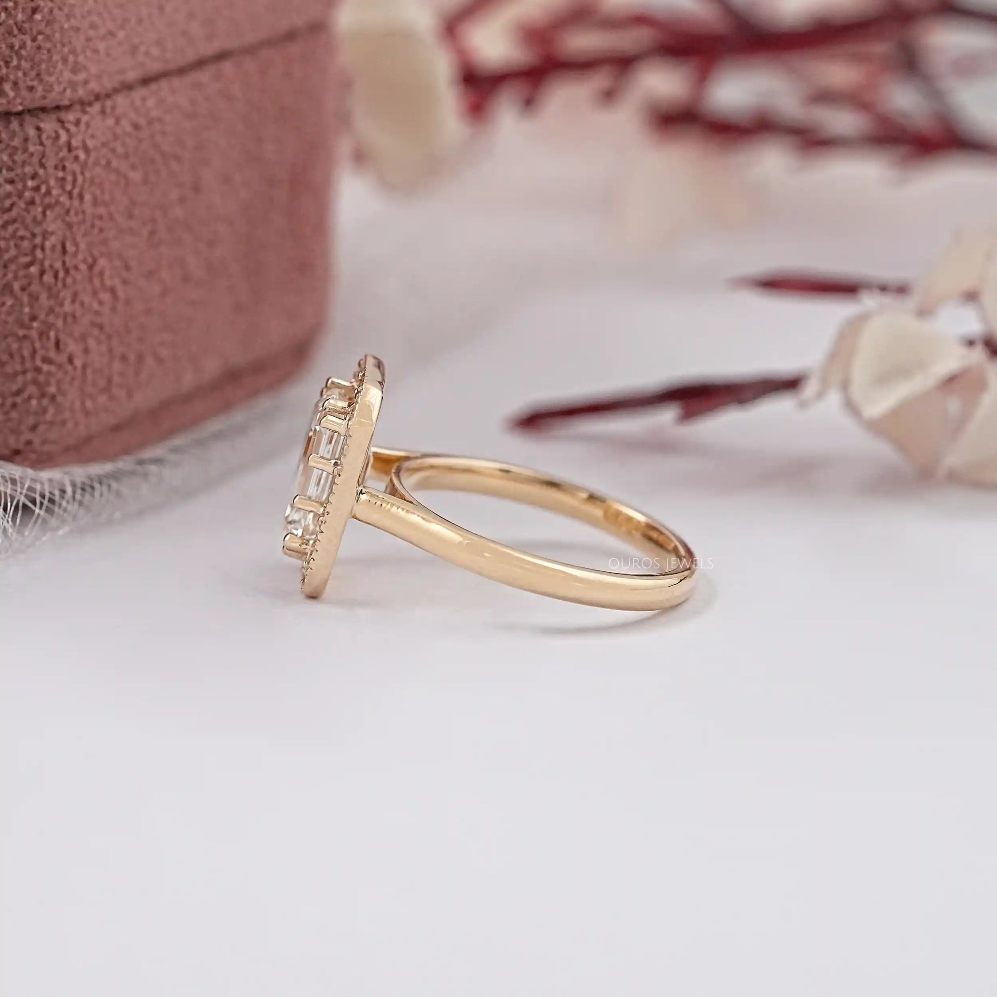 Emerald Diamond Engagement Ring - Baguette Halo Settings Rings