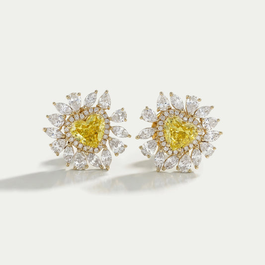 Yellow Heart Lab Diamond Double Halo Stud Earrings Earrings