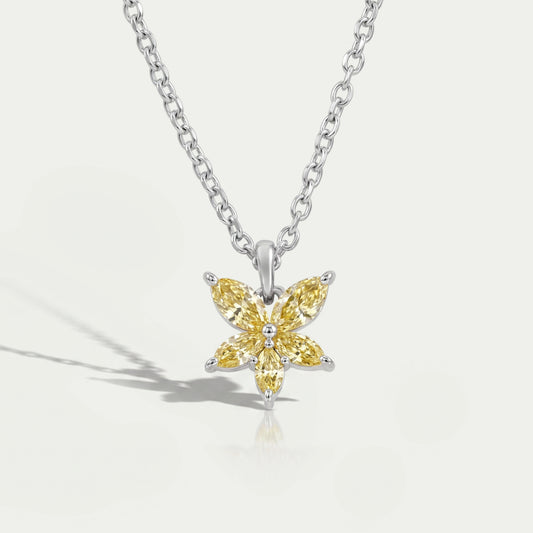 Pendentif de style floral en diamant de laboratoire taille marquise jaune