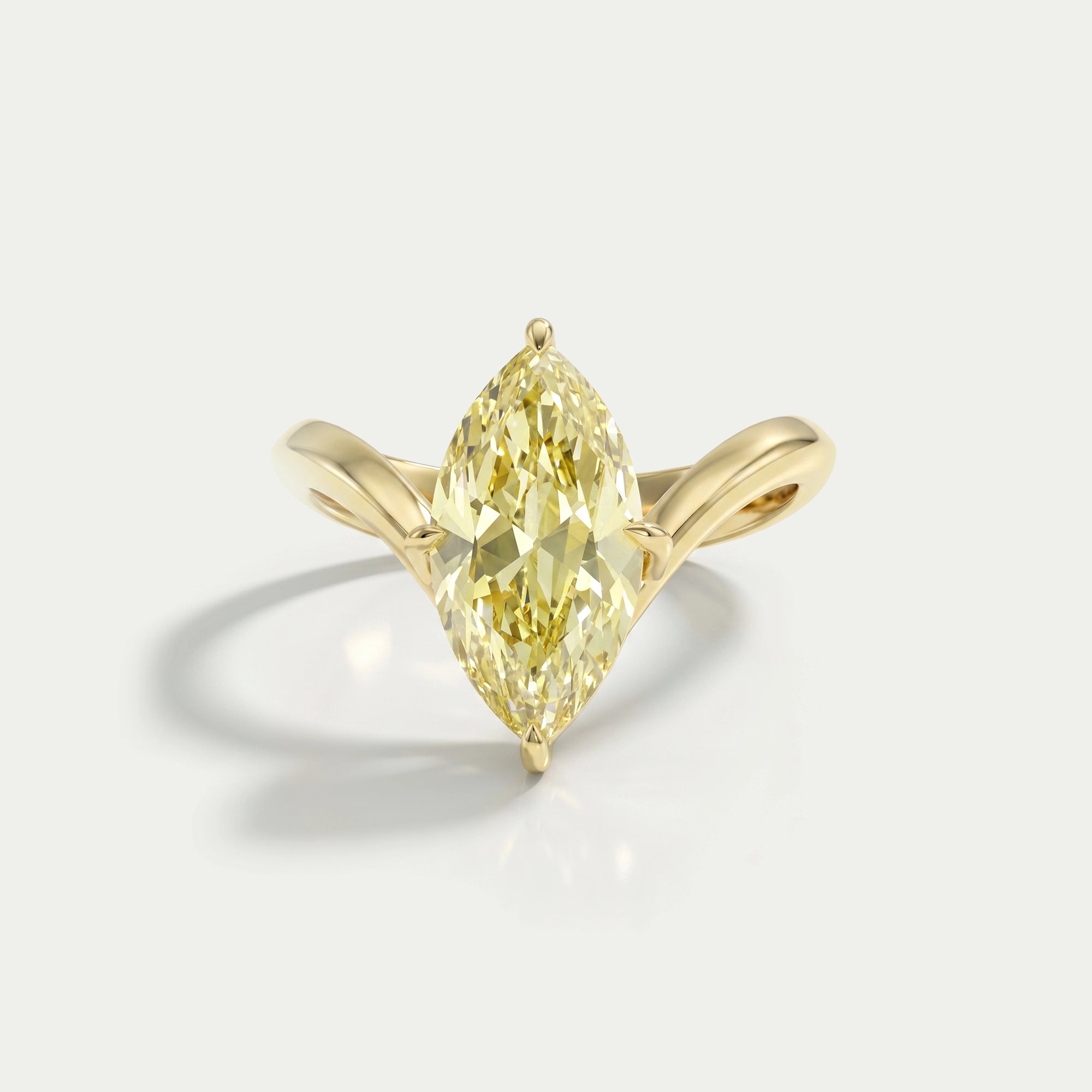 Yellow Old Mine Marquise Diamond V Shape Solitaire Ring Rings